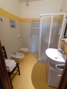 a bathroom with a sink and a toilet and a shower at SelfMatic in Orio al Serio