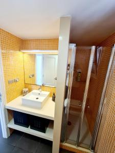 a bathroom with a sink and a shower at Endless Summer in San Bartolomé de Tirajana