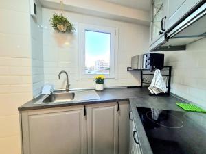 豐希羅拉的住宿－AA Guest - Sol Eco Apartment Lateral Sea Views，一个带水槽和窗户的小厨房