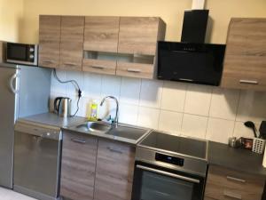 a kitchen with a sink and a stove top oven at GOLENICKA PRZYSTAŃ in Golenice