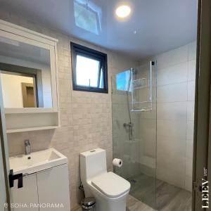 a bathroom with a toilet and a sink and a shower at Soha panorama- A14- 2 dormitorios in Santiago de los Caballeros +2 photos
