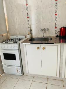 Una cocina con una estufa blanca y un fregadero. en Espacio Edison 3, en Santa Rosa 15 fotos más