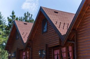 a wooden house with a brown roof at Zlatibor Brvnare Zakos in Zlatibor