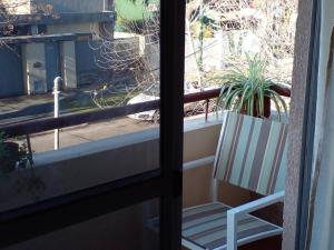 a white chair sitting on a balcony with a potted plant at Buenos Aires Tango Apartment near Golf in San Antonio de Padua +127 photos