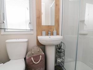 a bathroom with a sink and a toilet and a shower at Pines 30 in Scarborough