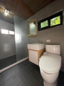 a bathroom with a toilet and a sink at lai Home Country Cottage B&B in Meishan