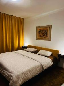 - une chambre avec un lit et 2 oreillers dans l'établissement Appartement 7,0 pièces 3 chambres proximité aéroport, à Genève