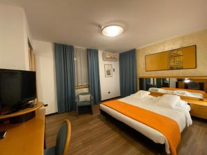 a hotel room with a bed and a flat screen tv at Hotel Casagrande in Feltre