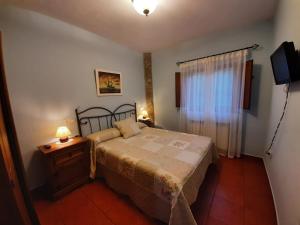 una camera con un letto e una televisione di Apartamentos Esqueiro a San Cosme