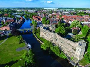 an aerial view of a castle and a river at 7 The Old Chapel in Newark-on-Trent