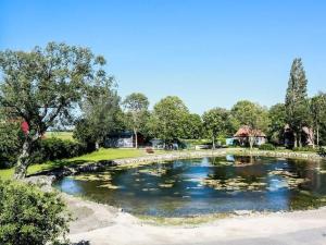 a pond of water with lilies in a park at Exklusives Landhaus auf Fehmarn in Schlagsdorf