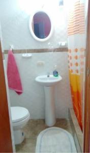 ein kleines Badezimmer mit Toilette und Waschbecken in der Unterkunft Departamento 6p Tierra del Sol Eterno - Ica centro in Ica + 18 Fotos