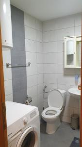 a bathroom with a toilet and a washing machine at Apartman MM012 in Požarevac