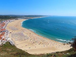 an aerial view of a beach with a crowd of people at CASA VAGOS in Nazaré