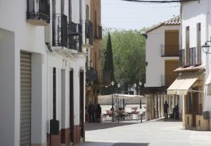 a group of people walking down a street with buildings at Loft Almagro in Almagro