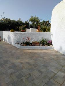 a retaining wall with potted plants on a patio at Villa Anna Maria in Polignano a Mare