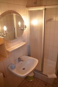 a bathroom with a sink and a shower at Kollerhof in Neunburg vorm Wald