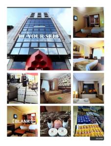 eine Collage mit Fotos eines Hotels mit einem Gebäude in der Unterkunft STAYCITY OTEL in Altındağ