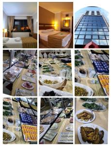 eine Collage mit Bildern von Lebensmitteln auf einem Tisch in der Unterkunft STAYCITY OTEL in Altındağ