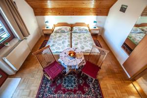 une chambre avec une table et des chaises. dans l'établissement Guest House Alenka, à Bohinj
