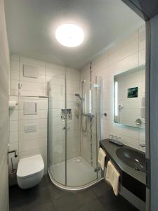 TannaにあるLandgasthof Kanzのバスルーム(シャワー、トイレ、シンク付)