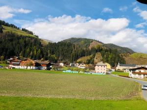 wioska w górach z trawnikiem w obiekcie Dolomitenloft w mieście Strassen
