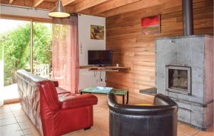 Plounéour-TrezにあるNice Home In Plounour-trez With Saunaのリビングルーム(暖炉、椅子2脚付)