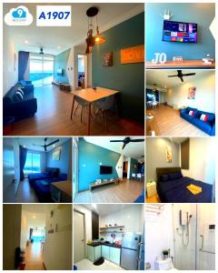 un collage de photos d'un salon et d'une salle à manger dans l'établissement The Wave Residence Melaka - A, à Malacca