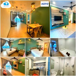 un collage de photos d'un salon et d'une salle à manger dans l'établissement The Wave Residence Melaka - A, à Malacca