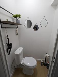 a white bathroom with a toilet and a shelf at Appt cosy en cœur de ville proche Lille - 15 min in Tourcoing