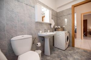 a bathroom with a white toilet and a sink at Katerina's House in Afantou +9 photos