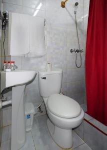 a bathroom with a toilet and a sink and a shower at Casa colonial Villa Victoria Appartement 3 in Trinidad