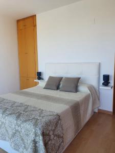 1 dormitorio con 1 cama grande y 2 almohadas en Chalet con piscina privada en Valencia