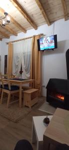 a living room with a fireplace and a tv on the wall at Kuća Zdravka Goč in Goč