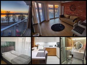 a collage of photos of a living room and a apartment at LakeView in Ełk