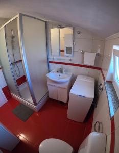 a small bathroom with a sink and a toilet at Apartments Ćosic in Grebaštica