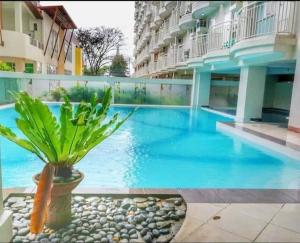 a large swimming pool with a plant in front of a building at B123 Unit 1852 Prime Residences Tagaytay in Tagaytay