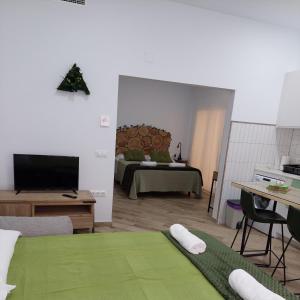 een woonkamer met een bed en een televisie bij Avocado Suite by Alhaurín Loft City Center in Alhaurín de la Torre