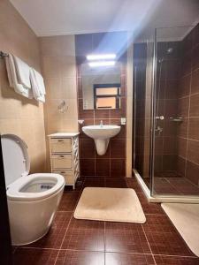 a bathroom with a toilet and a sink and a shower at The Tower - Lovely apartment @ Bansko Royal Towers in Bansko