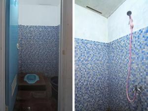 2 fotografías de un baño con ducha y aseo en SPOT ON 91799 Sosonopan Homestay, en Manado