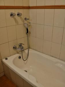 y baño con bañera y ducha. en Hotel Chautari pvt ltd, en Nagarkot