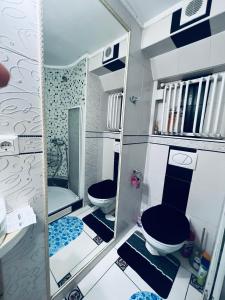 een badkamer met 2 toiletten en een spiegel bij Apartment in the city center mini in Ivano-Frankivsʼk