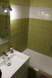 y baño con lavabo, ducha y bañera. en Cosy F2 EuroAirport Basel-Mulhouse, en Saint-Louis