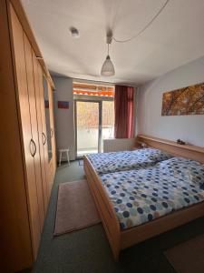 a bedroom with a bed and a large window at Waldblick - Bad Harzburg - Schwimmbad und Sauna in Bad Harzburg +61 photos