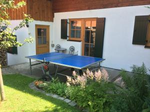 a blue ping pong table in front of a house at Ferienwohnungen Familie Sappl in Egling