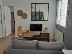 sala de estar con sofá y TV en KALEE APPARTEMENT T2, en Lanester