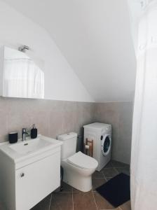 a bathroom with a white toilet and a sink at RODIES apartment in Chalkida