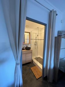 a bathroom with a shower and a shower curtain at Suite parentale indépendante in Marseille