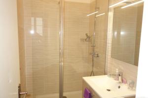 een badkamer met een douche en een wastafel bij Le Petit Nid Douillet de Jéjé in Bayonne