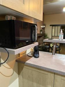 un four micro-ondes installé sur un comptoir dans une cuisine dans l'établissement Maison DE LUR, à Périgueux